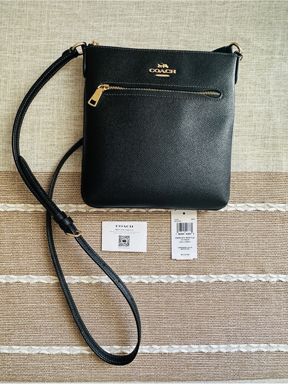 Coach Black Mini Rowan File Pebbled Leather Crossbody with Gold Accents - Picture 3 of 14